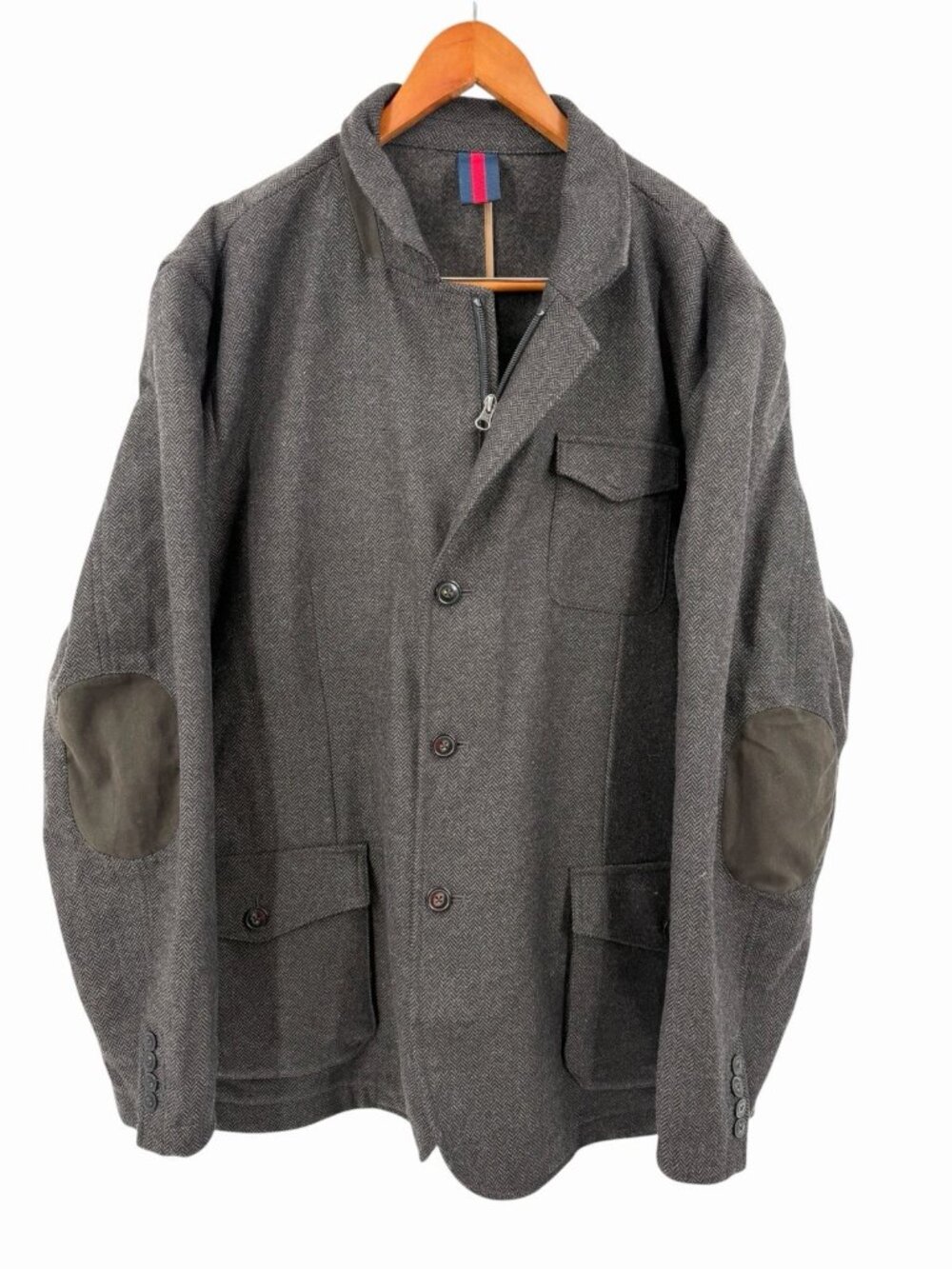 CREMIEUX Men's Charcoal/Dark Brown Herringbone Wool Zip & Button Sport Coat XXL